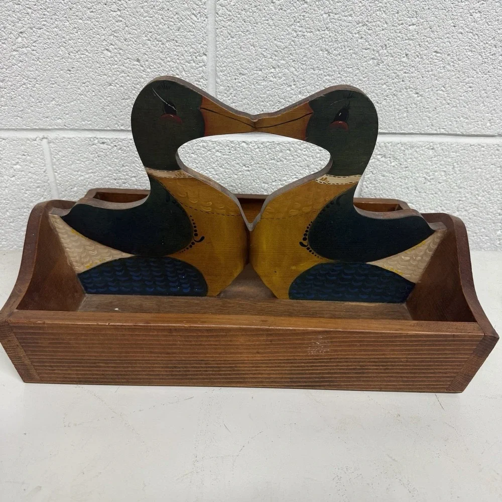 Wooden Duck Tote Basket Box Country Chic Cottage‎ Primitive